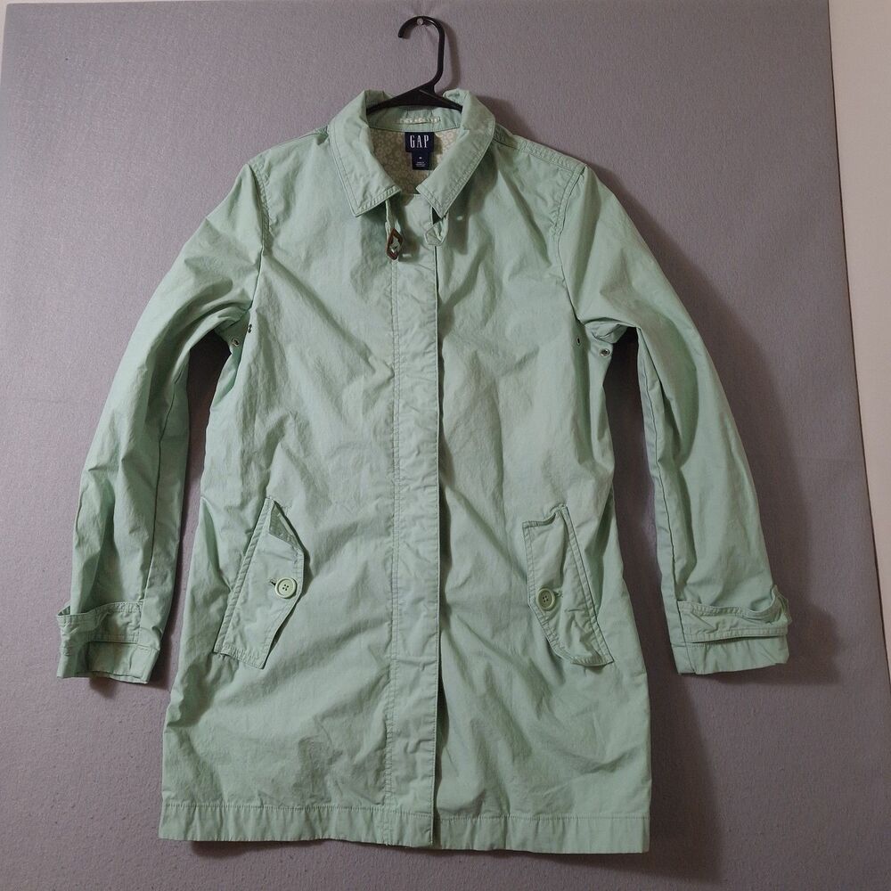 Gap Jacket Womens M Mint Green Parka Utility Floral Lined Coat Chore Lightweight